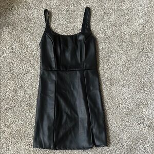 Black Faux Leather Sleeveless Dress